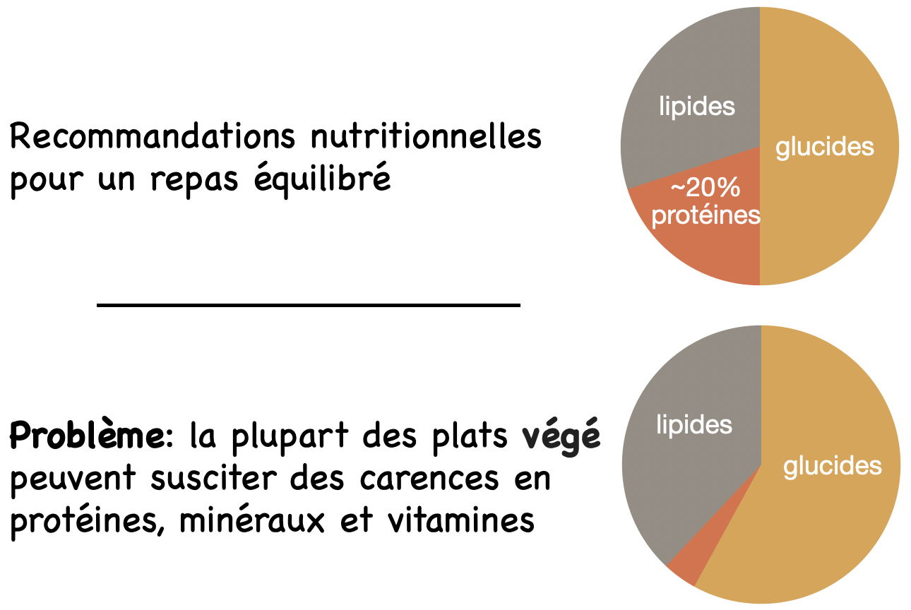Illustration montrant les défis nutritionnels des régimes végétariens